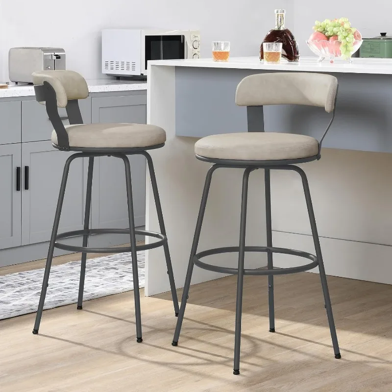 

Swivel Bar Stools with Backs Set of 2, Leather Counter Height Bar Stools 30 inch Counter Stools, Metal Footrest for Kitchen Dini