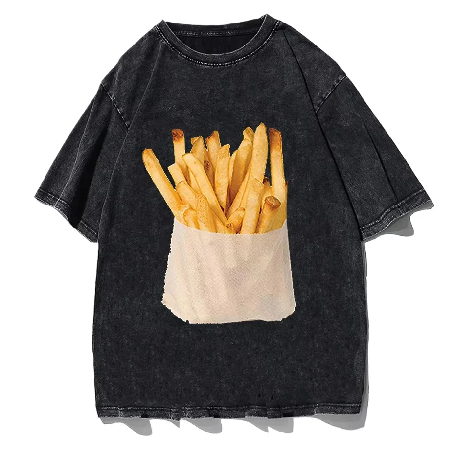 

Retro Harajuku Y2K Street Funny Wild Casual Fashion Double-sided Printing French Fries Sweater T Shirt