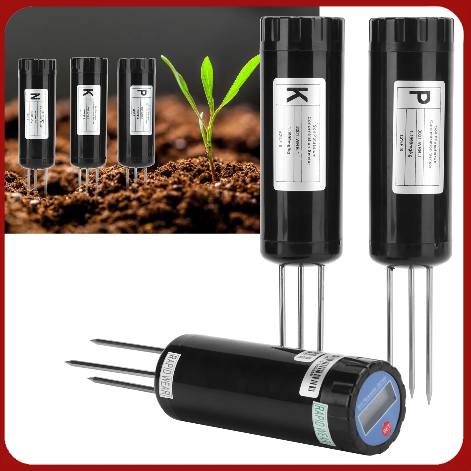 Soil Detector Soil Tester Nutrient Intelligent Fertilizer Detector Meter NPK Sensor Gardening Tool Soil NPK Sensor Soil Tester
