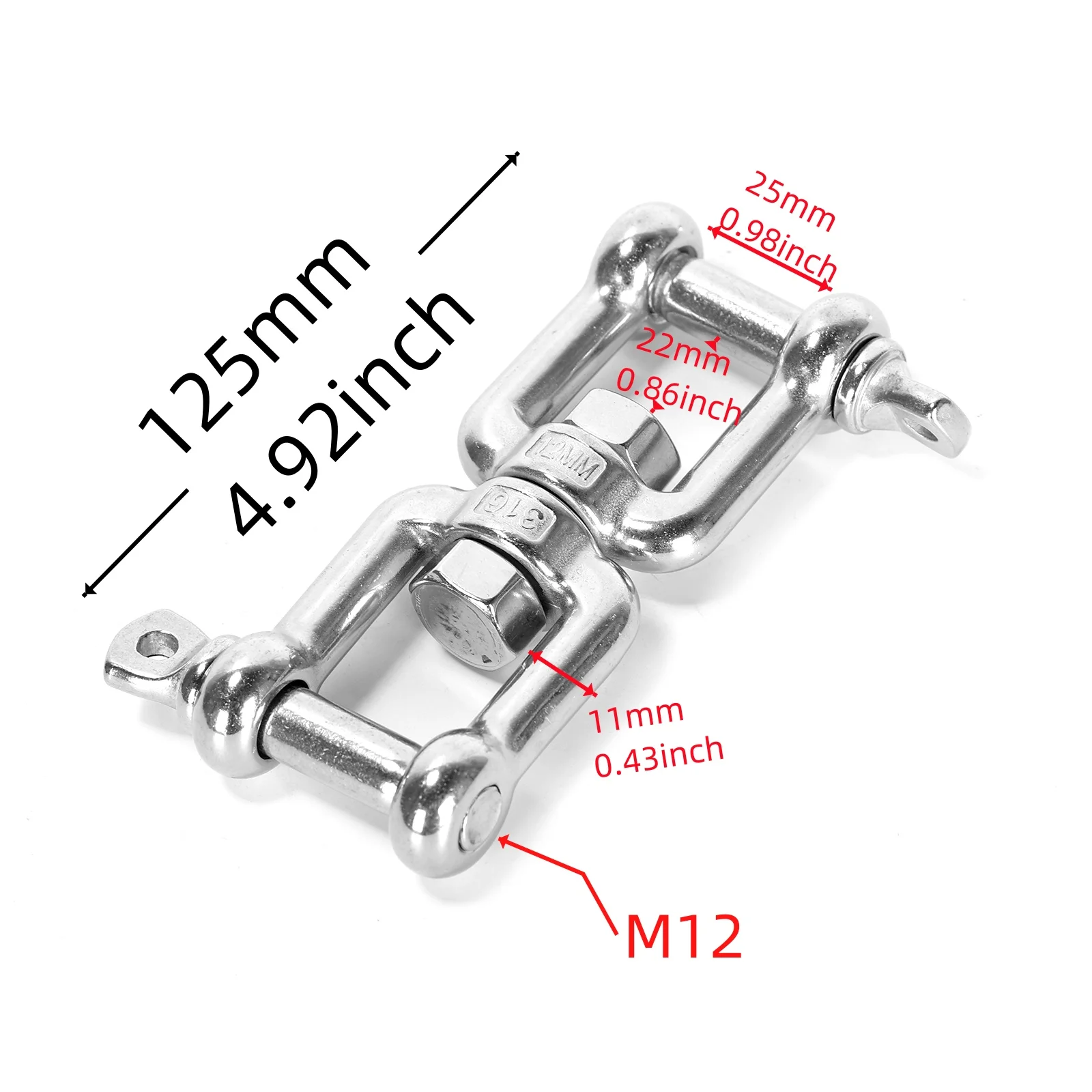 1Pcs 316 Stainless Steel Double Shackle Universal Swivel Ring M12x125mm For Garden, Yard, Boat,  Hiking,Camping ,Outdoor