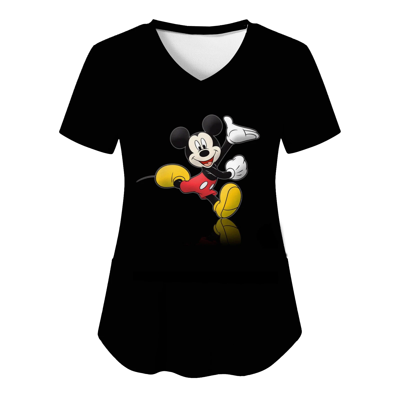 

Hospital T-shirts Minnie Mouse Disney Top Women 2024 Mickey Tops Nurse Uniform T-shirt Pocket V Neck Woman Clothes Tees Women's