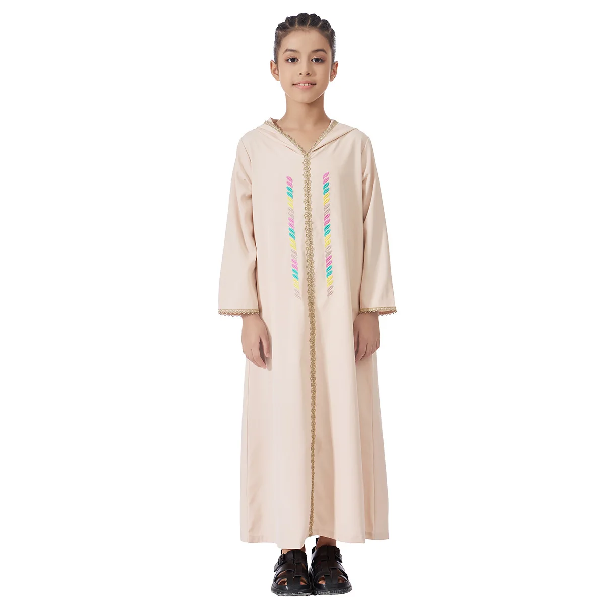 Eid Djellaba Mädchen Langes Kleid Mit Kapuze Abaya Muslimischen Stickerei Party Kleider Ramadan Kebaya Kaftan Marocain Robe Islam Jalabiya