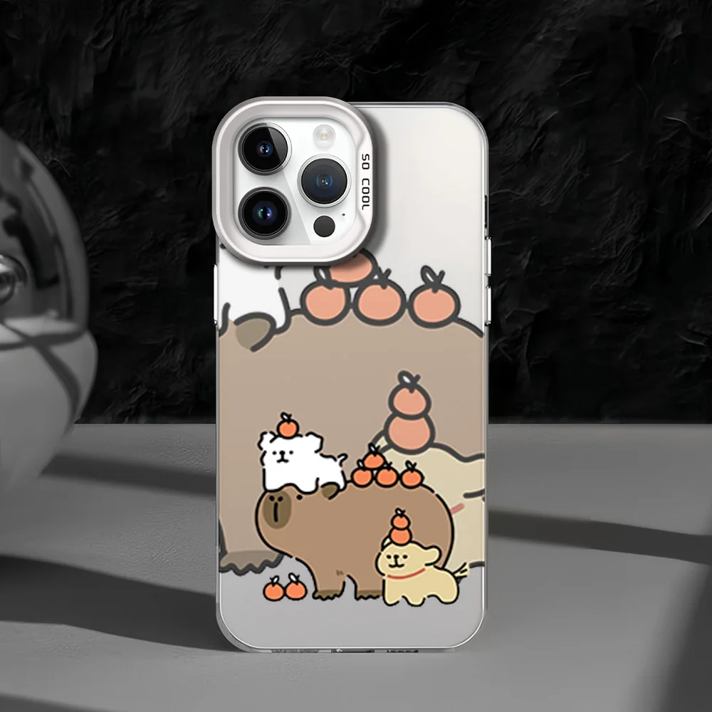 Cartoon Cute Capibala For iPhone 12 11 13 14 15 16 Max Pro Plus Protective Cover IMD Phone Case