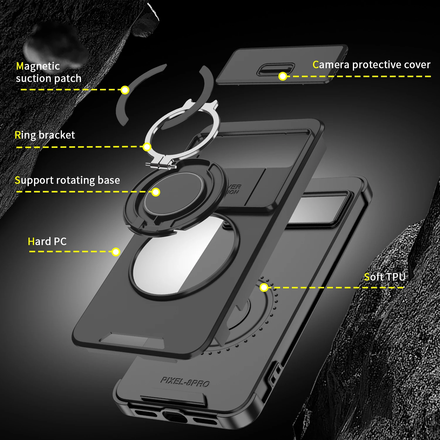 Original Slide Camera Magnetic Ring Bracket For Magsafe Case For Google Pixel 8A 8 7 Pro Heavy Duty Shockproof Hard Armor Fundas