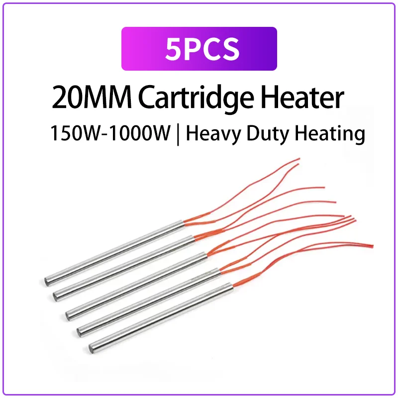 5PCS 20mm Cartridge Heater 150W-1000W Single Head Heating Tube Dry Heating Element 220V 380V Mold Heater Industrial Heating Rod