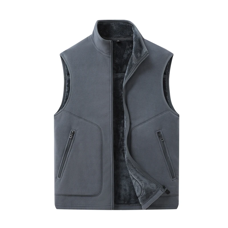 large sized fleece vest for men in autumn and winter thickened with fleece stand up collar waistcoat and sheepskin for warmth