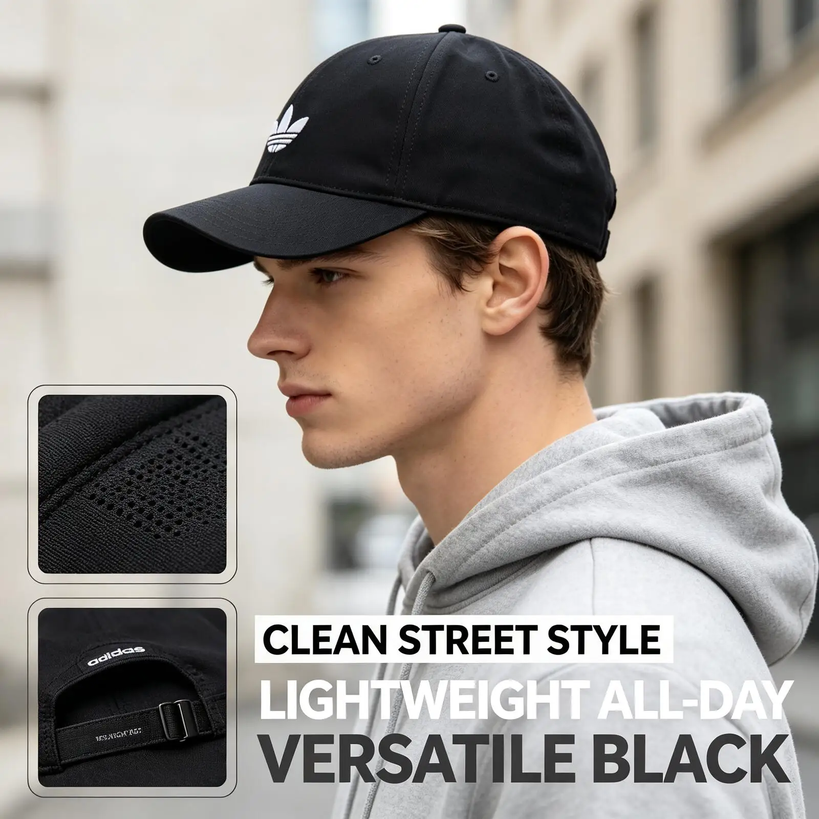 Hot 2026 Adidas Originals Baseball Cap JC6023 Cotton Trefoil Logo Pre‑Curved Brim D‑Ring One Size Casual Daily Hat Black