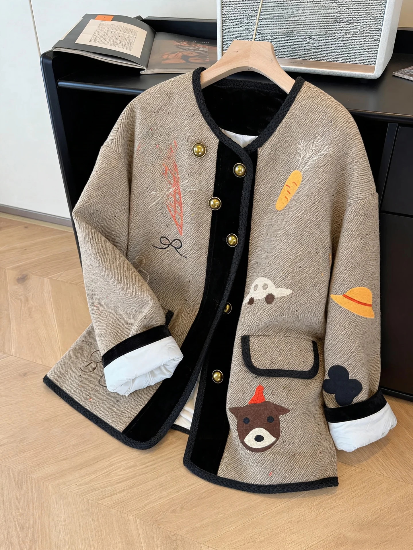 

Heavyweight round Ne Jaet Cartoon Print Loose Fit Men's Faion Anti-Aging Spring Autumn European Sle Casual Outerwear