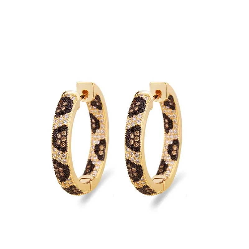 Women's Retro Leopard Python Pattern Zircon Round Hoop Earrings