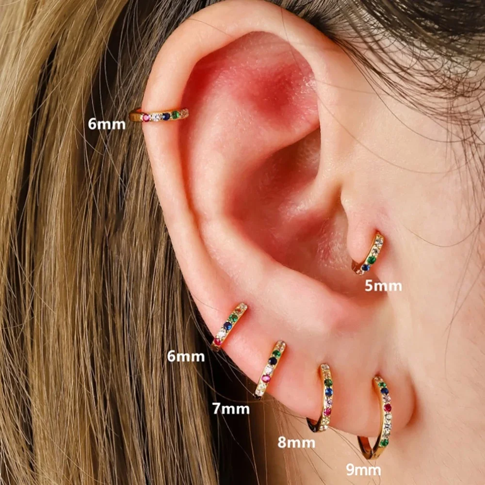 Stainless Steel Colorful Cubic Zirconia Huggie Minimal Hoop Earrings for Women 5MM-12MM Round Circle Earring Piercing Jewelry