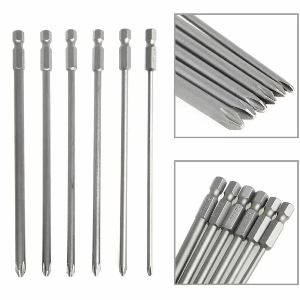 6Pcs/Set PH1 PH2 1/4inch Shank 100mm Long Steel Magnetic Alloy Steel Hex Shank Cross Head Screwdriver Bit Hand Tools