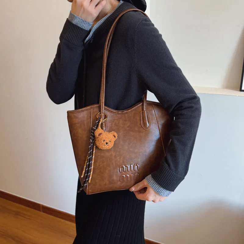 

2025 Spacious Vintage Commuter Tote Bag Women Detachable Strap Versatile Shoulder Purse for Work Daily Chic