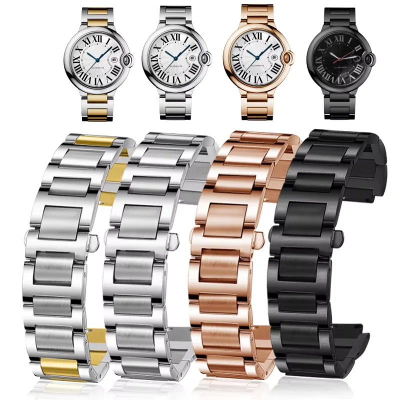 Stainless Steel Lug End Watchband For Cartier Ballon Bleu Series 20*12mm 18*11mm 14*8mm W6920046 Straps Women's Men's Bracelet