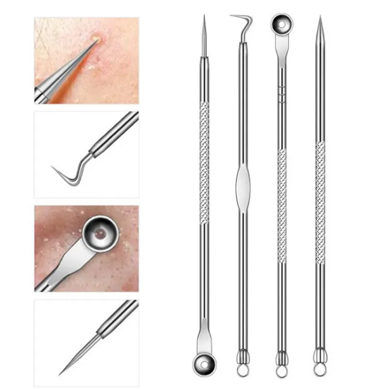 4 Pc Mee-eter Smet Verwijderaars Acne Puistje Smet Extractor Vacuüm Extrusie Acne Stok Tegen Zwarte Stippen Gereedschap Voor Gezicht schoon