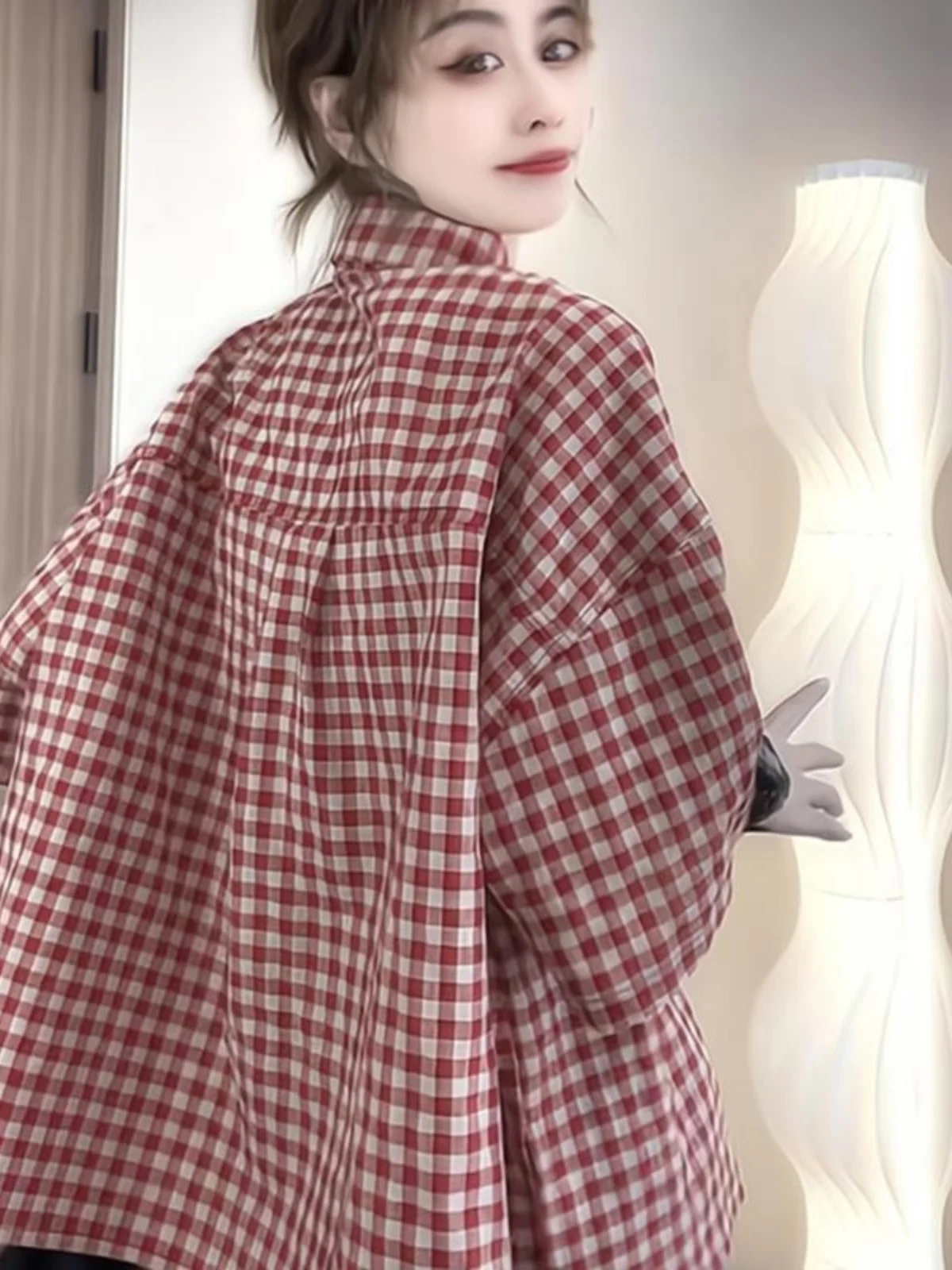 

Женский летний модный свободный топ больших размеров в стиле ретро ort Sve Plaid 300 Pou High Sensation, повседневная внутренняя одежда