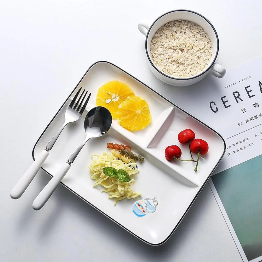 

Ceramic Divided Plate Rectangular Three Compartments Porcelain Tray for Home Fruit Breakfast Steak Dessert Porcelain Fruit Plate