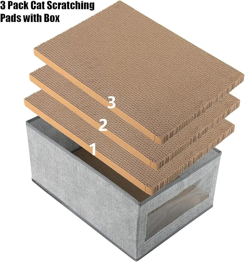 وسادات خدش كبيرة للقطط من Kichwit، 3 قطع من الورق المقوى مع صندوق، لوح خدش للقطط قابل للعكس، 16.5 بوصة × 11.7 بوصة (كبير