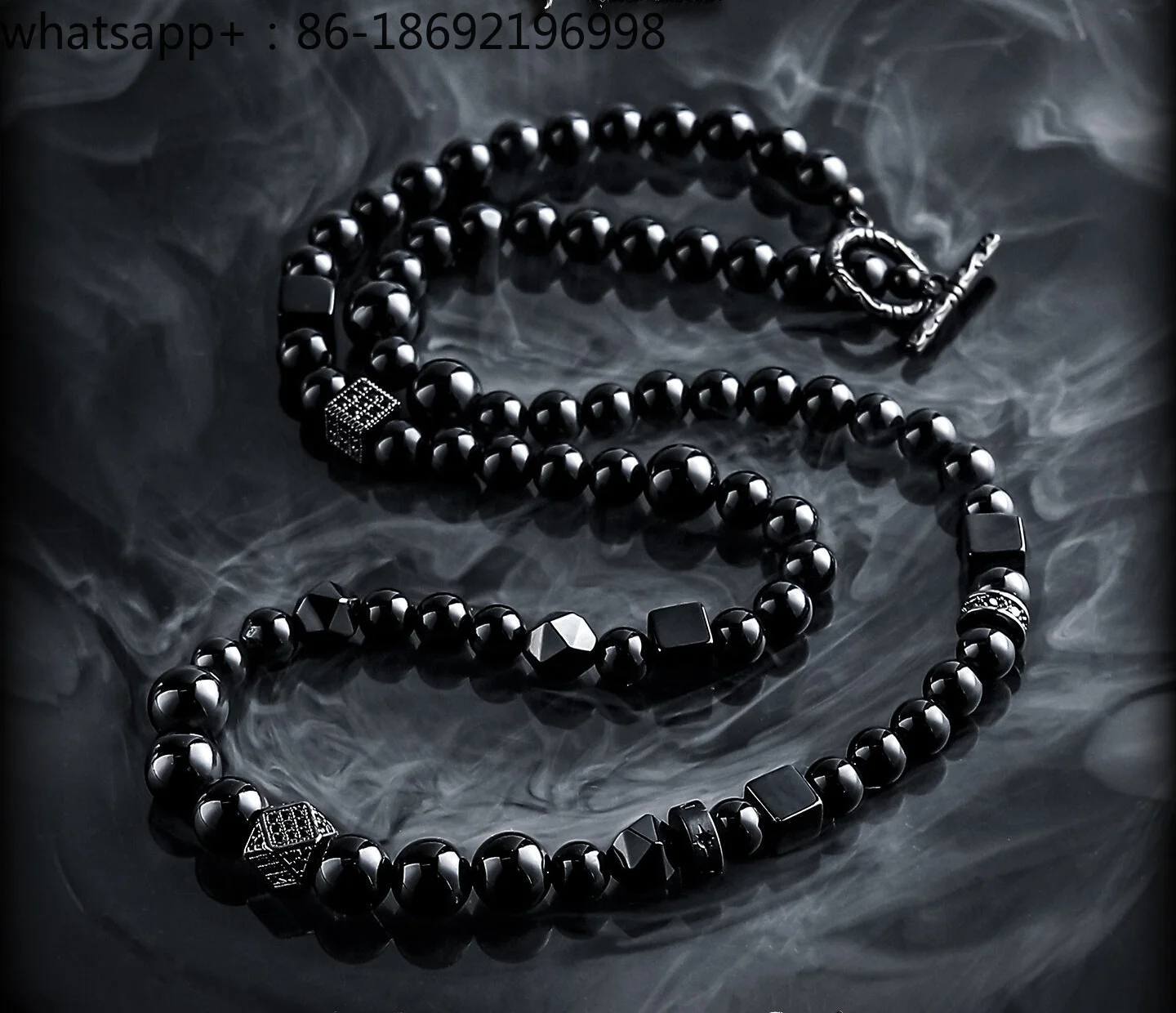 

[Deep] Retro Original Obsidian Beaded Necklace Men's Sweater Chain Simple Jewelry