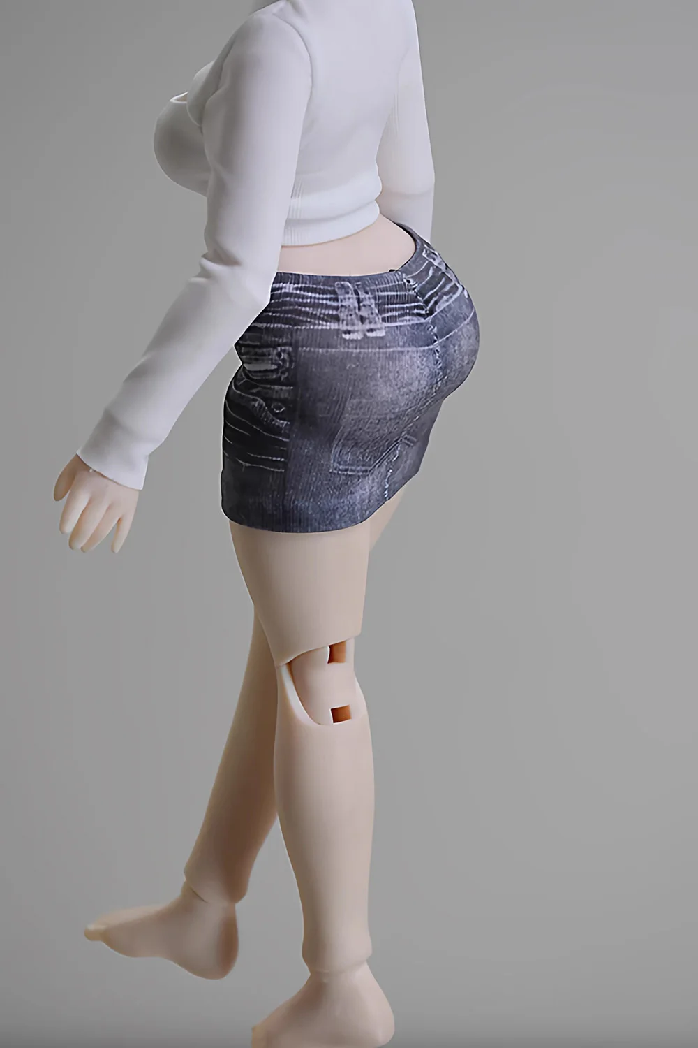 【15 days shipping】1/8 Scale Female Open Chest Long Sleeves Tight Shirt High Stretch Jeans Denim Skirt Clothes Model view 2