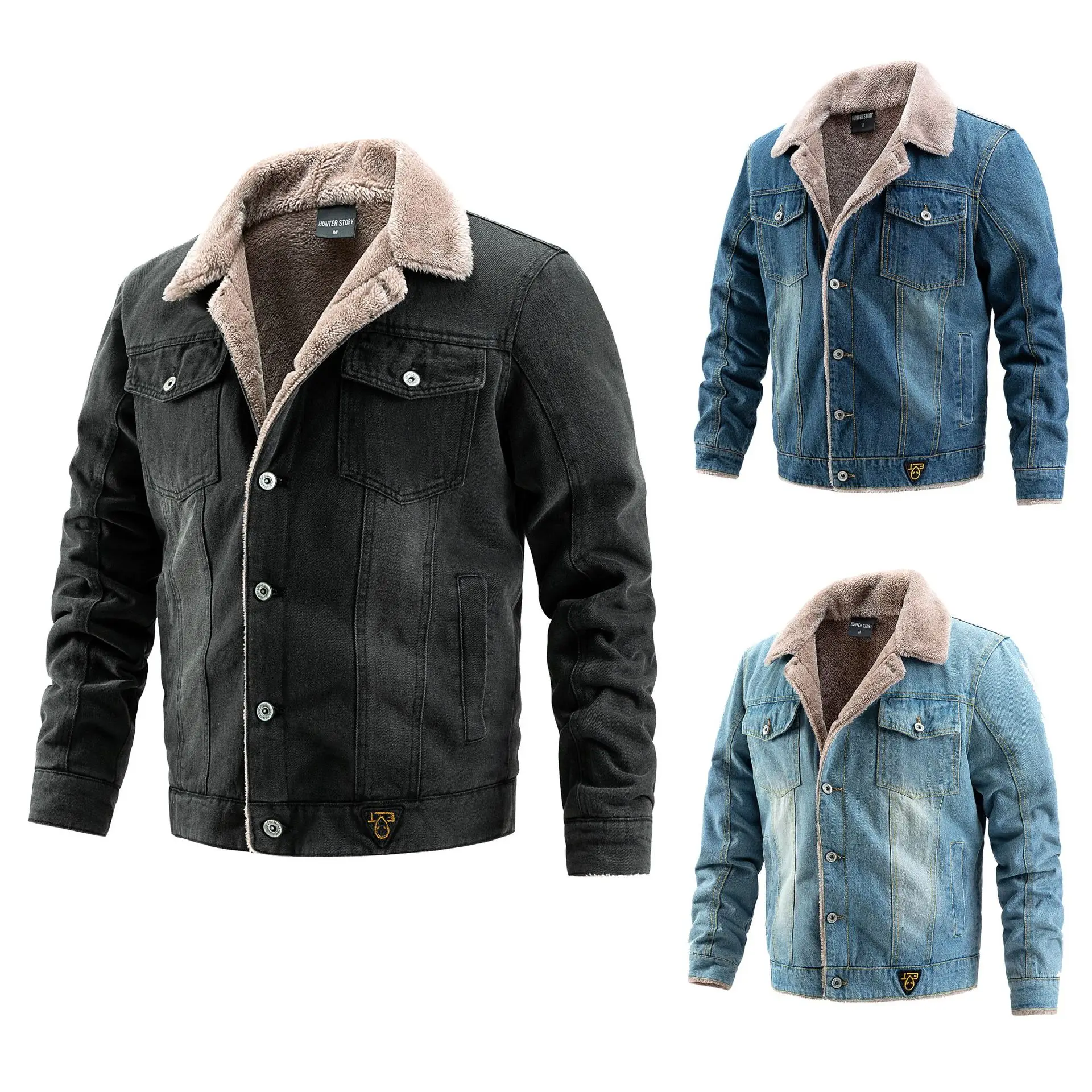 

High Quality Cotton Men's Denim Jacket Wholesale Coat Autumn Winter Jacket Plus Velvet Casual Menswear Fashion