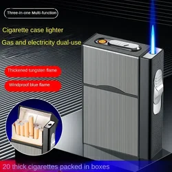 USB 3-in-1 Multifunctional Gas and Electric Cigarette Case Lighter 20 Pieces Metal Inflatable Cigarette Case Wholesale