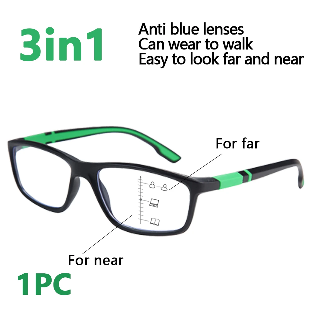 1pc VOPHA 3-in-1 Blue Light Blocking Progressive Glasses, Multifocal for Near/Far Vision, Unisex, +1.0 to +3.0​