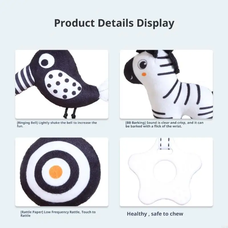 감각 시각 자극을위한 유아용 침대 벨 유아용 침대 모바일 장난감 부드러운 질감 파악 훈련 교수형 딸랑이 펜던트 A2UB