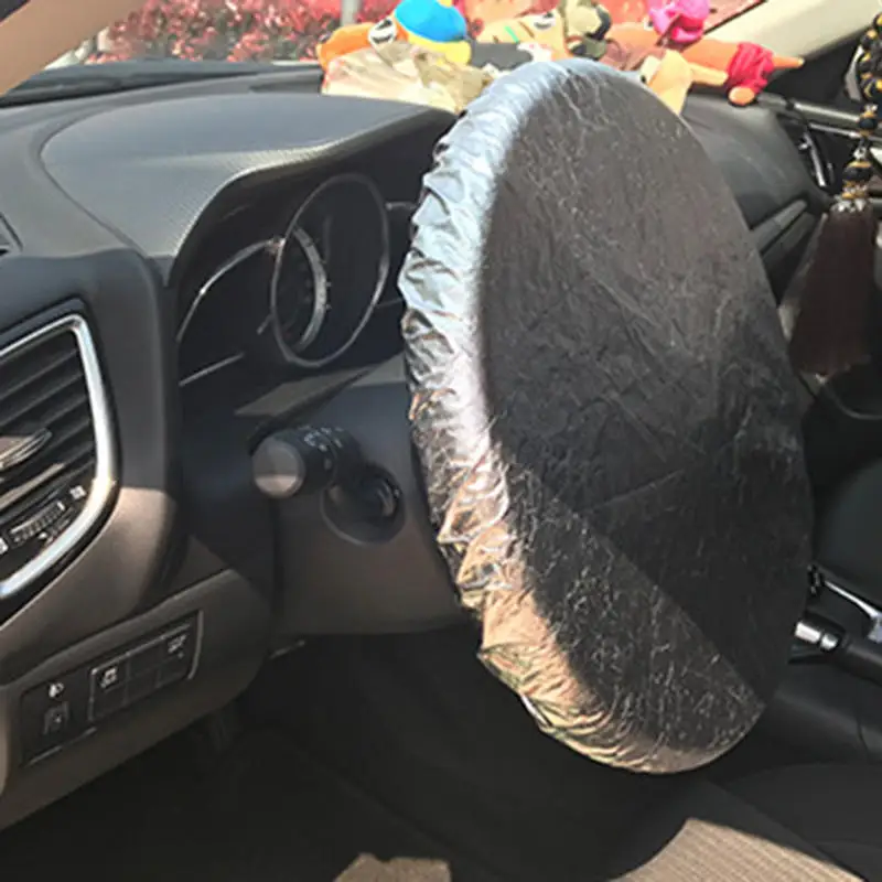 عجلة توجيه السيارة كتلة الشمس الفضة المغلفة القماش الشمس الظل غطاء السيارات عجلة القيادة غمد واقية من الشمس العزل الملحقات #2