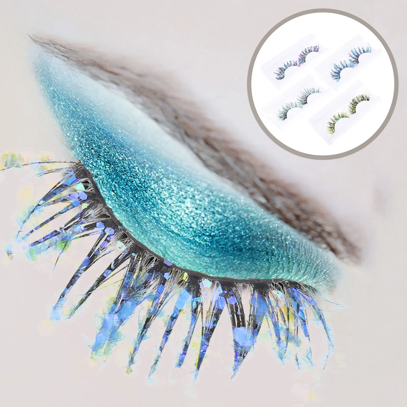 

4Pairs Faux Eyelashes with Glitter Colored False Lashes Thickening Effect Decorative Style Suitable for Halloween Wedding and