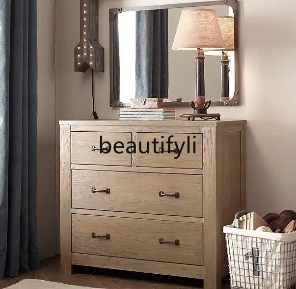 

Solid Wood Chest of Drawers French Country Retro Furniture Nordic Simple Bookshelf Entryway Cabinet