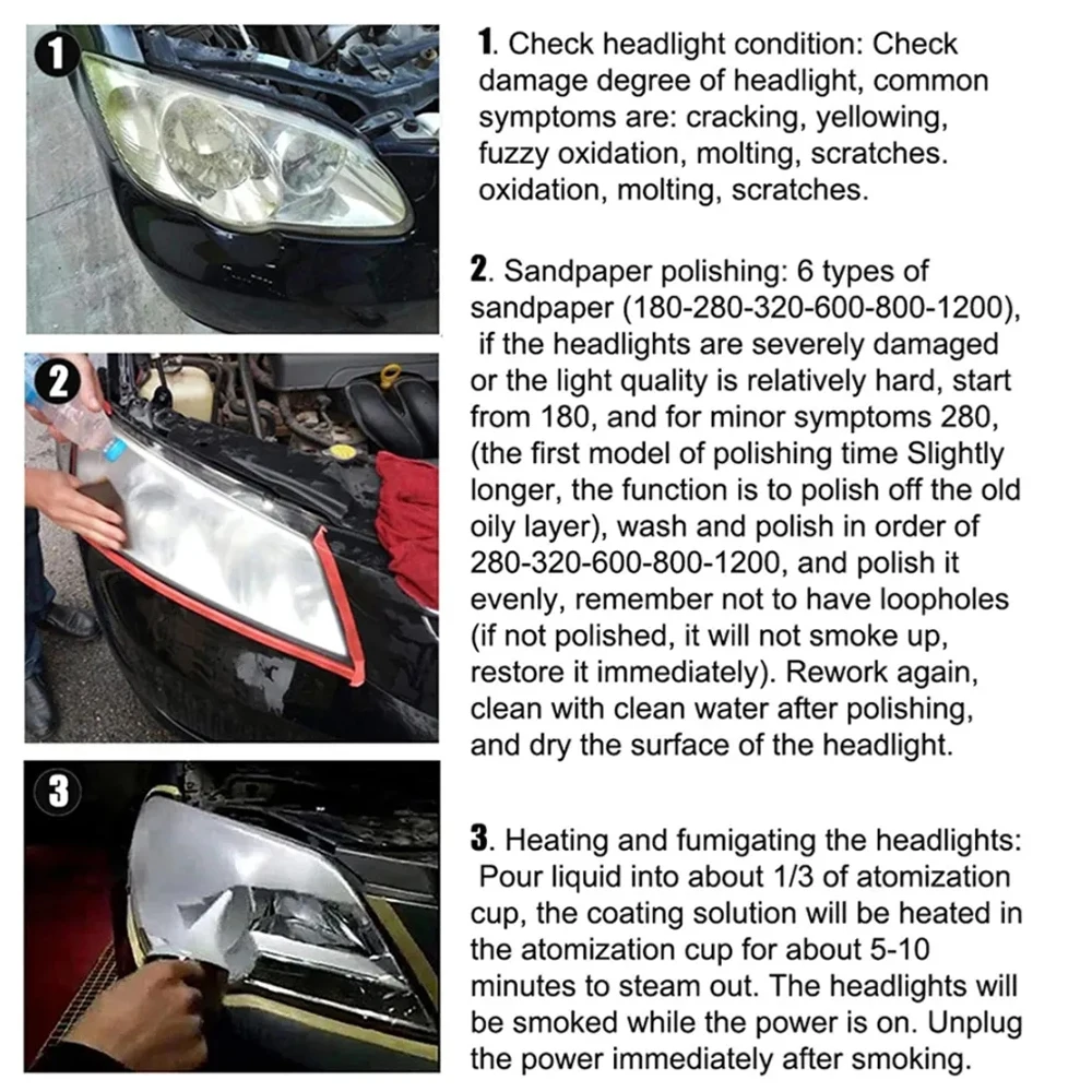 Strumento per la cura dei fari automobilistici Kit di strumenti per lucidare i fari Set di strumenti per tazze di riscaldamento elettrico Strumento di riparazione dei fari dell'auto Tazza di riscaldamento