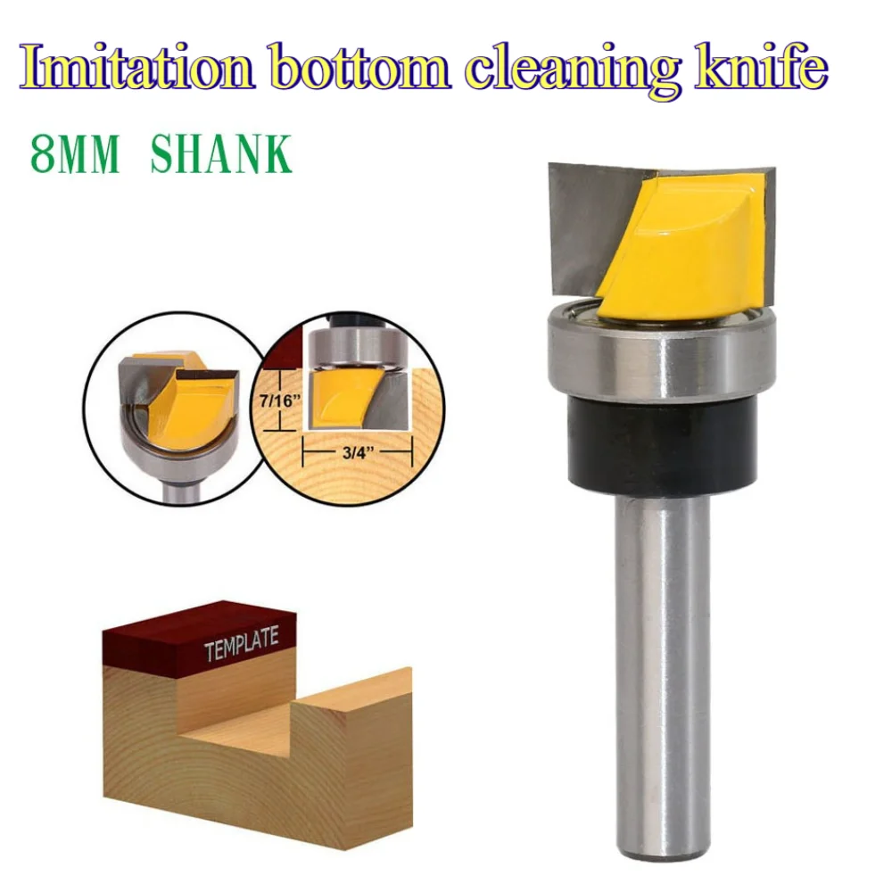 8mm Shank Imitation Bottom Cleaning Template Flush Trim Router Bit Bottom Cleaning Milling Cutter Woodworking Carving Tool