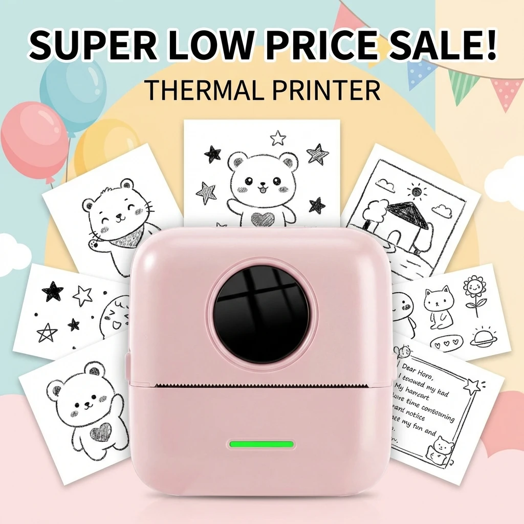 

HD printer portable sticker label Printer Bluetooth pocket thermal printer with paper for student note inkless printing