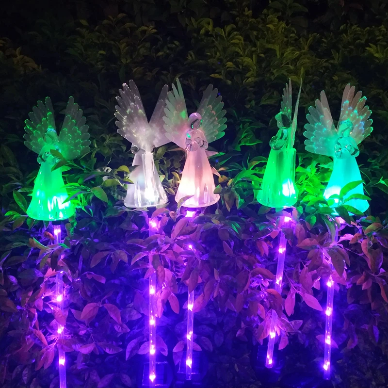 Solar Angel Garden Stakes Lawn Lights Outdoor Solar Angel Decorative Lights Color Changing LED Solar Lights For Cemetery Garden