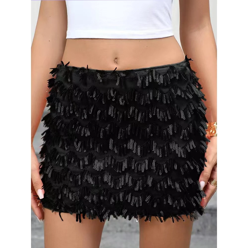 Fashionable Sexy Short Skirt Slimming Women's Design Sparkling  Skirt Bodycon Style Polyester Fabric Glitter Element