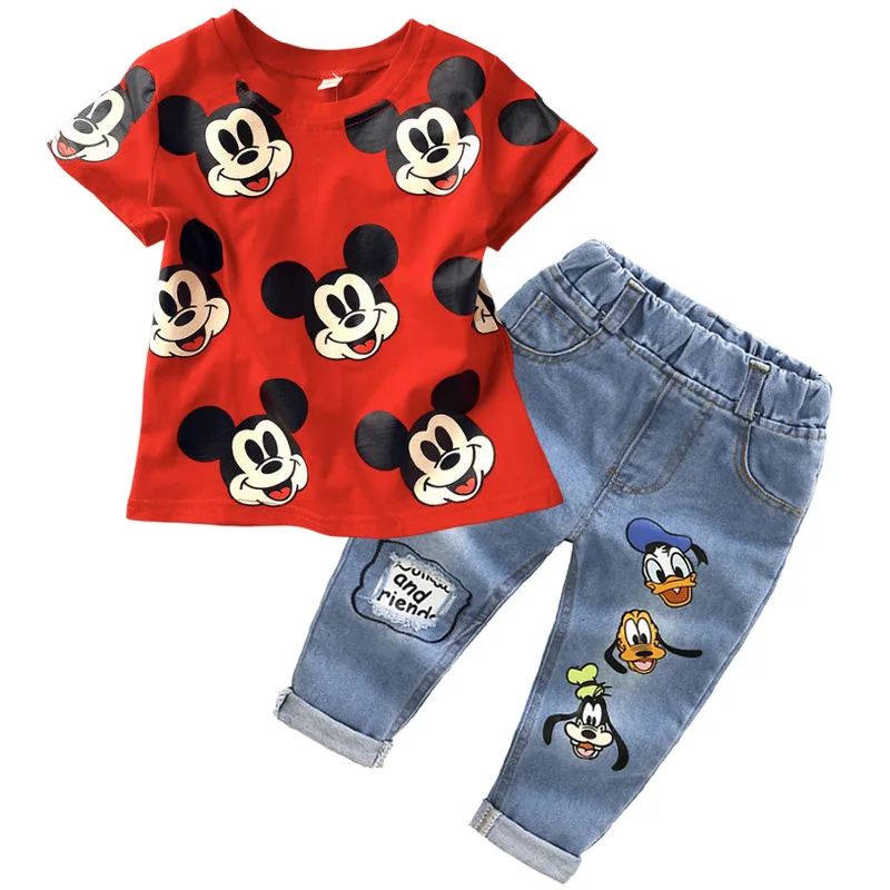 

Summer New Baby Boys Girls Clothes Set Kids Cartoon Mickey Mouse T-shirt + Jeans Pants 2Pce Suit Children Clothing Tracksuits