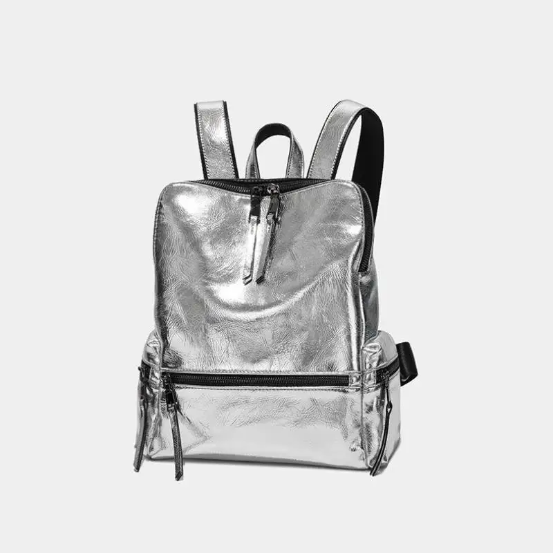 Silver Reflective Patent Leather Bright Face Texture Backpack Personality Fashion Trend Women's Backpack Simple And Versatile