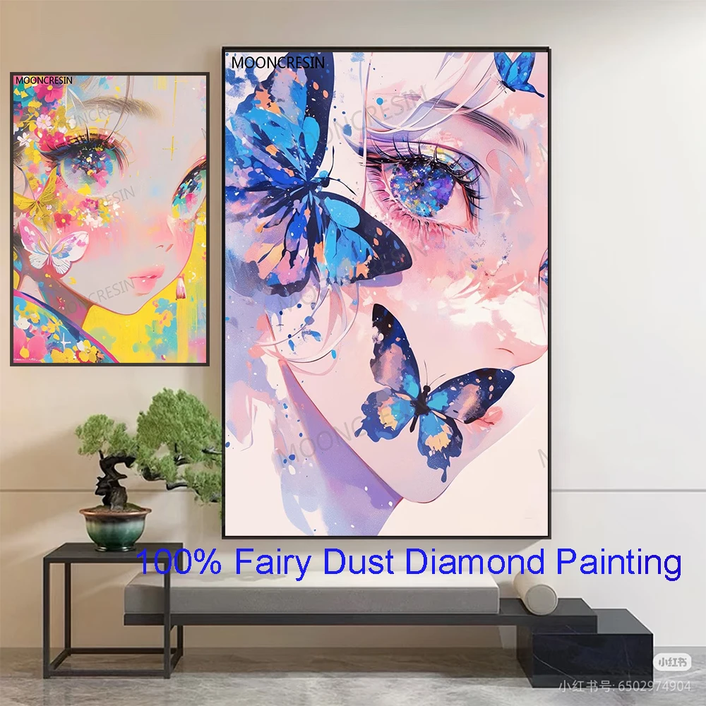 

100% Fairy Dust Square Full Diy Diamond Painting Cross Stitch Butterfly Beauty Girls Embroidery Mosaic Crystal Decor Rhinestones