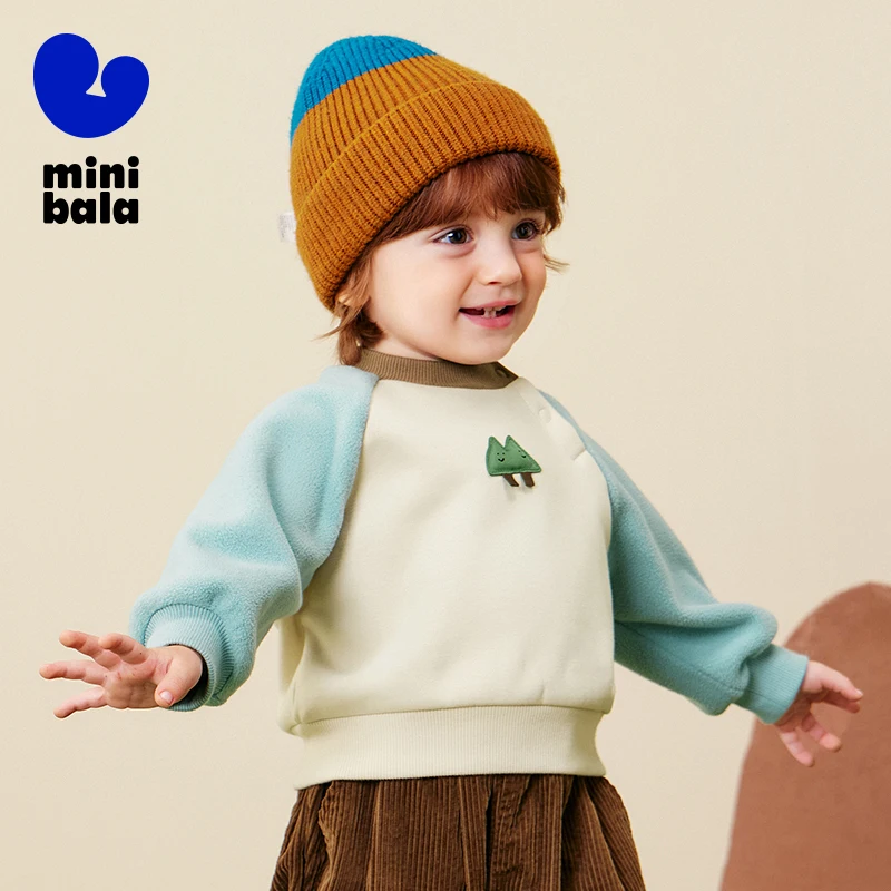 سويت شيرت ميني بالا للأطفال 2025 شتاء جديد مبطن بالصوف بالأشعة تحت الحمراء البعيدة قميص لطيف
