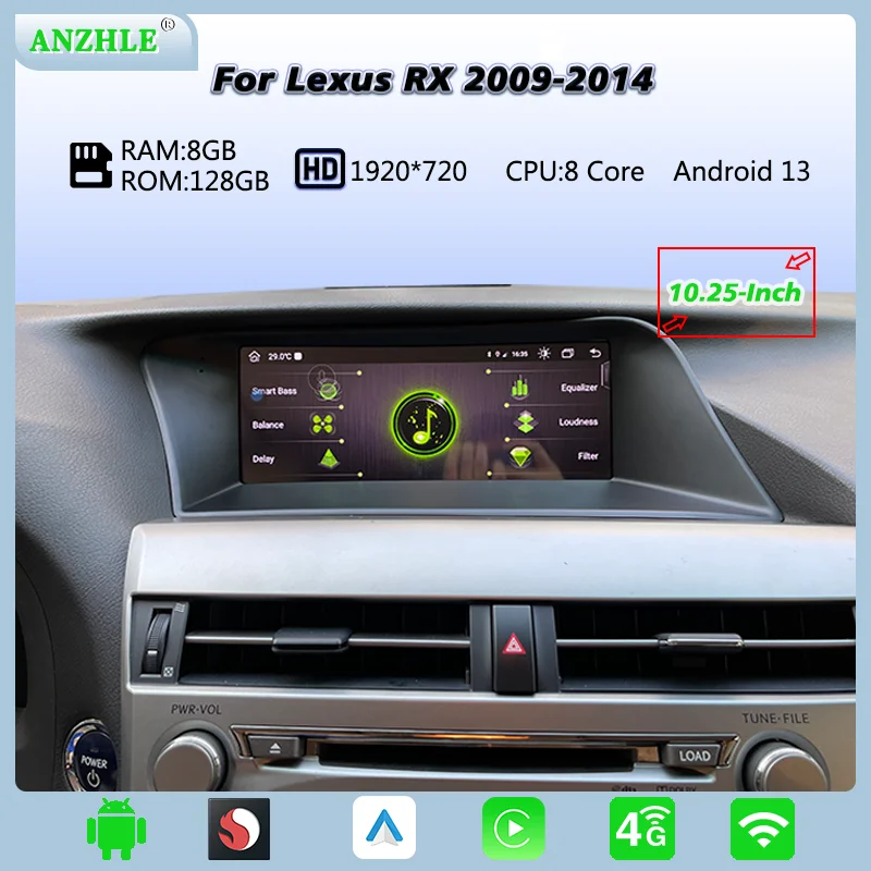 Wireless CarPlay for Lexus RX 2009-2014 Car Radio Multimedia Android 13 Player 10.25 Inch GPS Navigation.