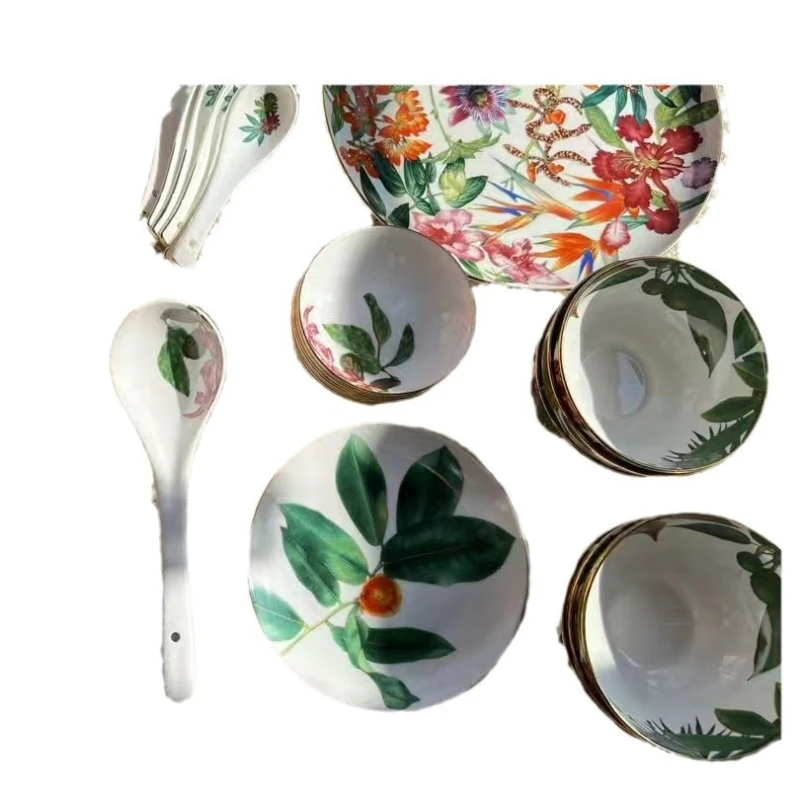 European light luxury tropical rainforest series, bowl, plate, spoon combination tableware set