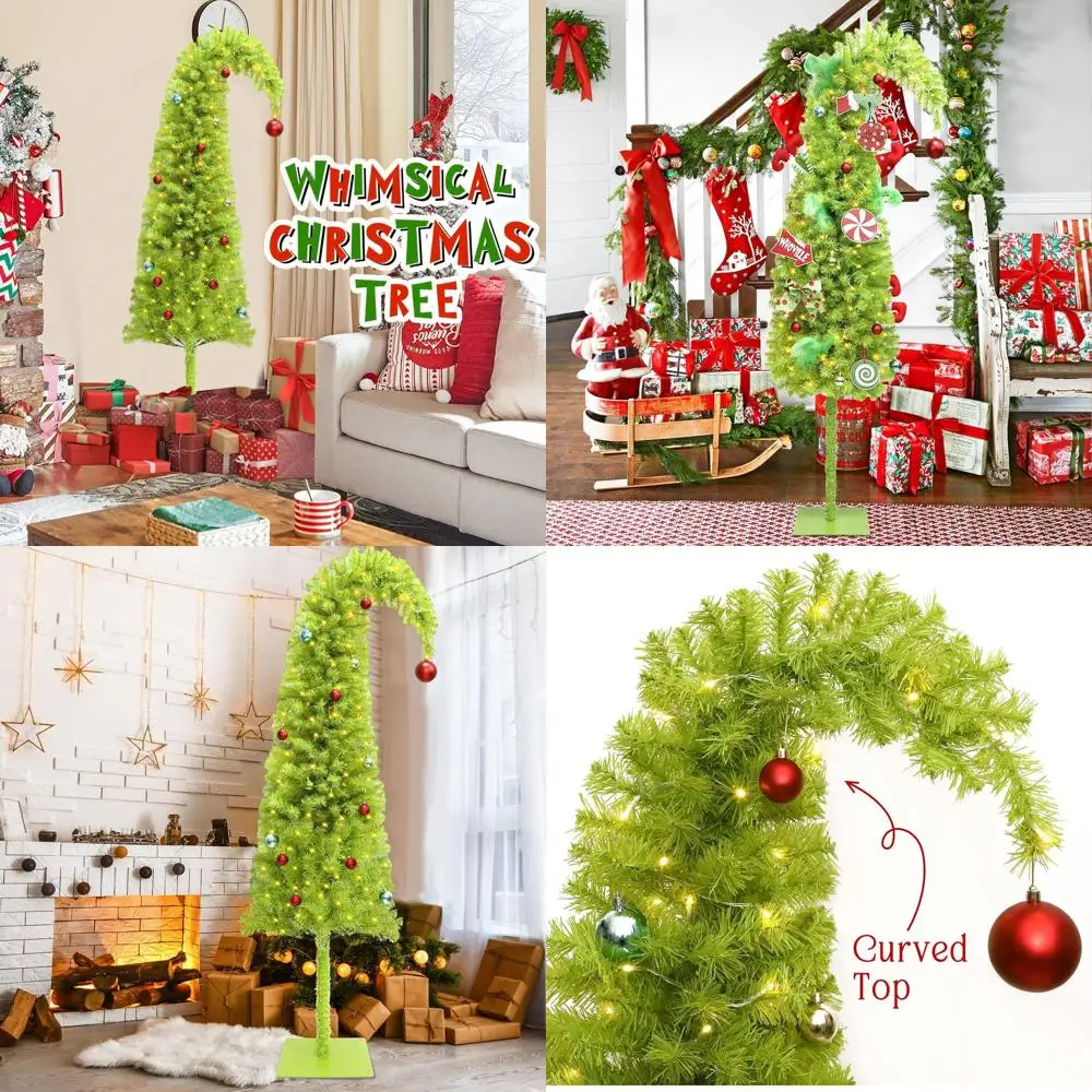 

Гибкая рождественская елка лаймово-зеленого цвета на 6 футов с 150 светодиодными лампами, шариками и металлическим основанием для праздников дома и офиса