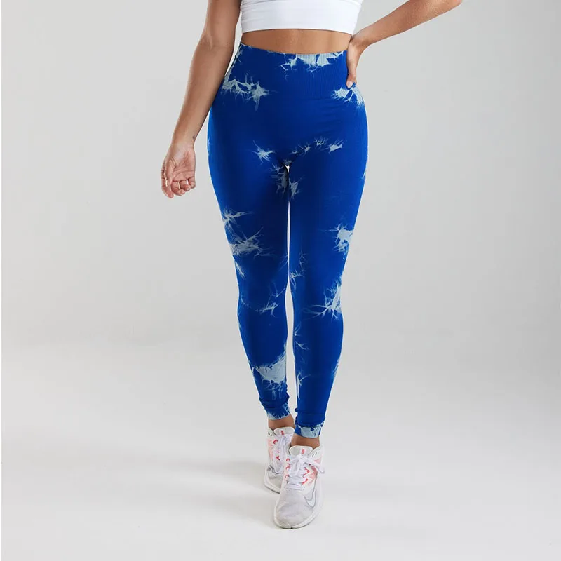 

INNOVA WEAR Women Tie-Dye Yoga Pants Deep Blue Lightning Marble Scrunch Butt Leggings Women Gym Fitness Leggins Workout Pants