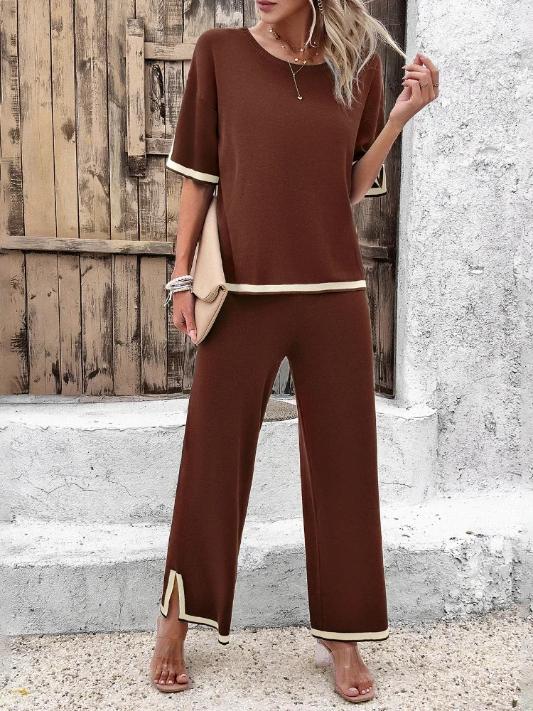 New in 2 Piece Set Summer Fashion Pantsuits Sets Solid Color Casual Elegant Korean Version Side Split Commuter Women\'s Clothing