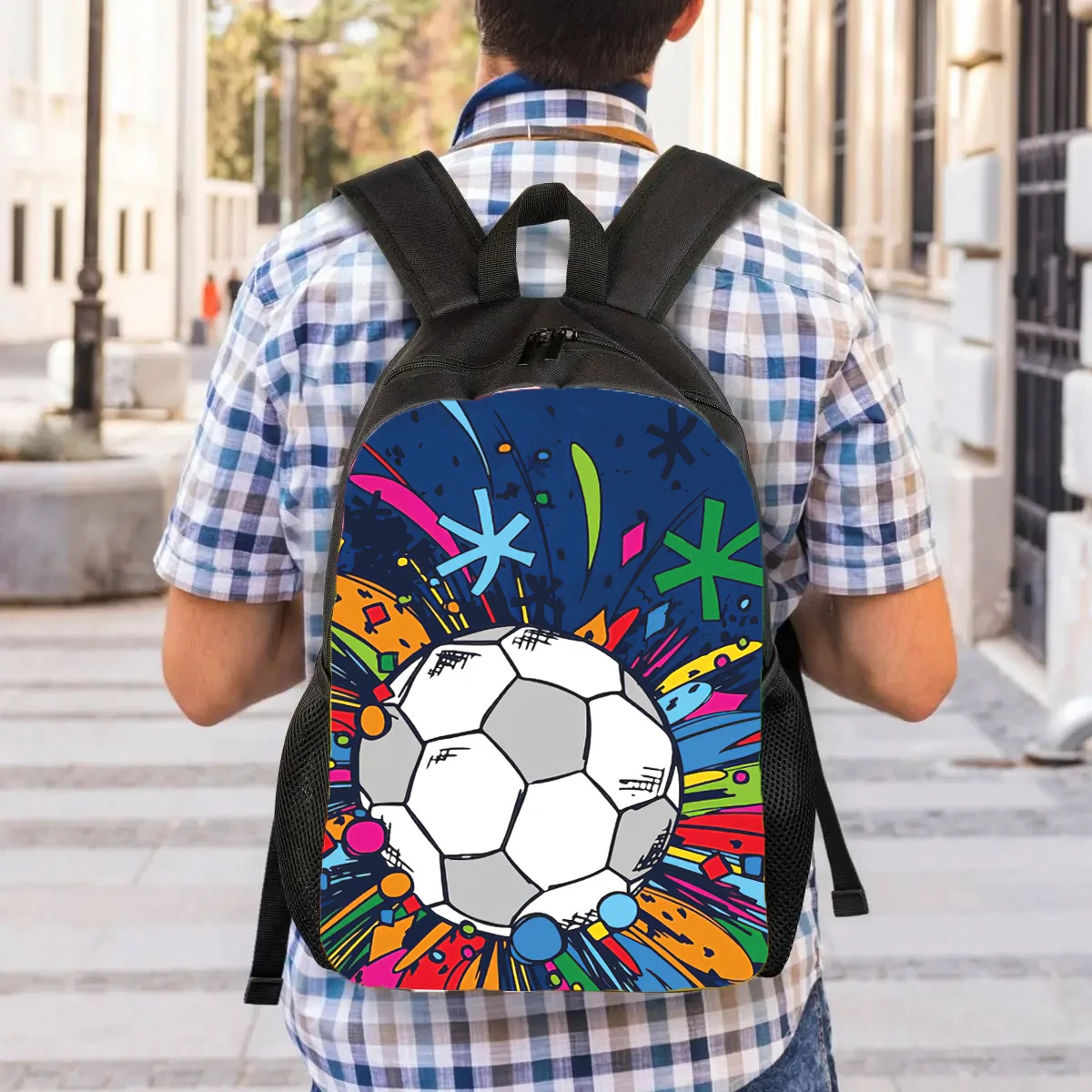 Bolsa escolar de nylon com impressão 3D infantil, mochila de futebol, patten de futebol, grande capacidade, durável e softback, logotipo para meninos