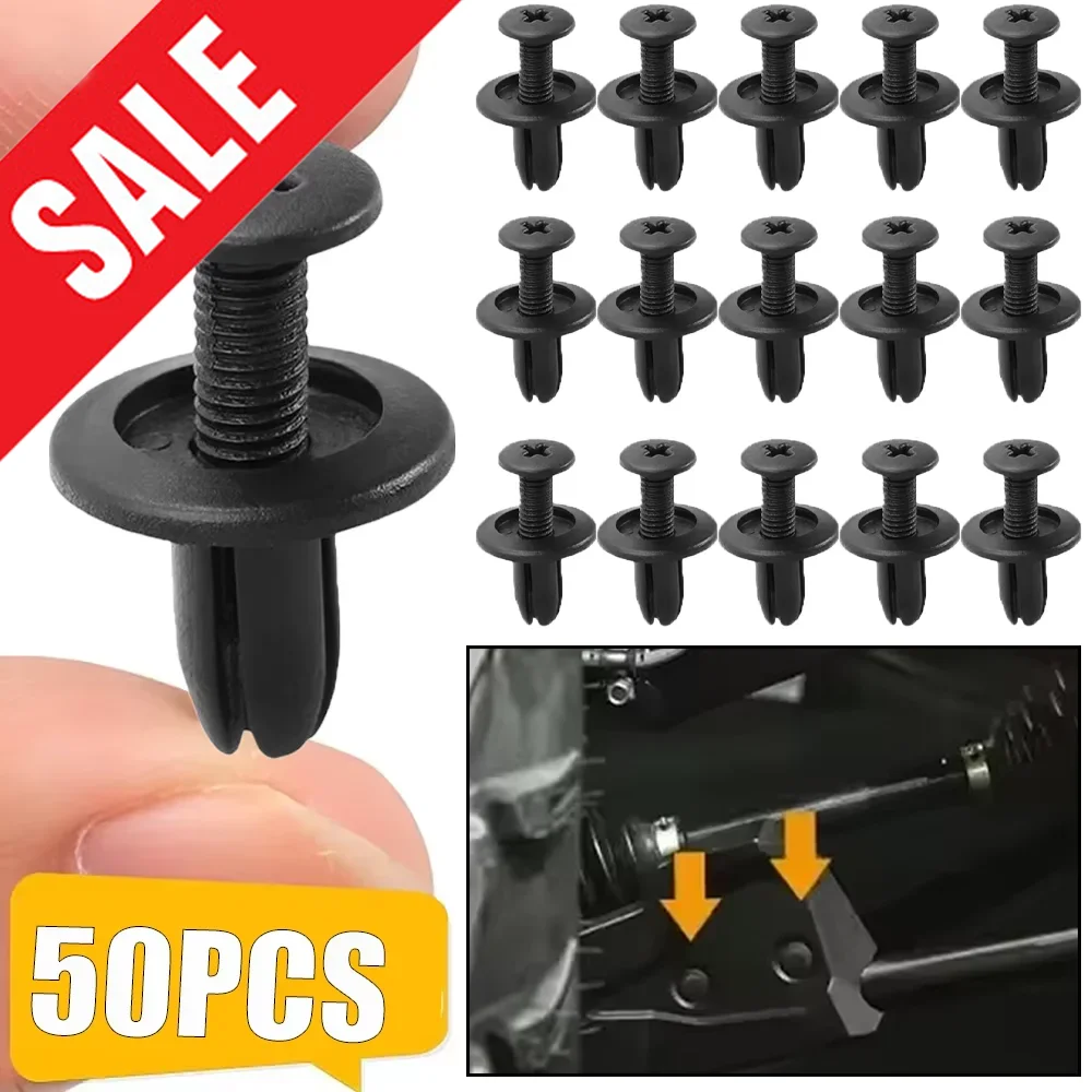 

50PCS Black Plastic Rivet Fixing Fasteners Hot-selling Car Motorcycle Bike Universal Body Trim Screw Clip Auto Accessories