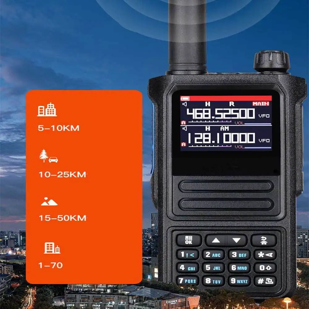 Walkie Talkie IP67 senter LED 256 saluran, Senter LED tahan air dengan fitur Alarm SOS VHF/UHF daya tinggi, Radio genggam dua arah