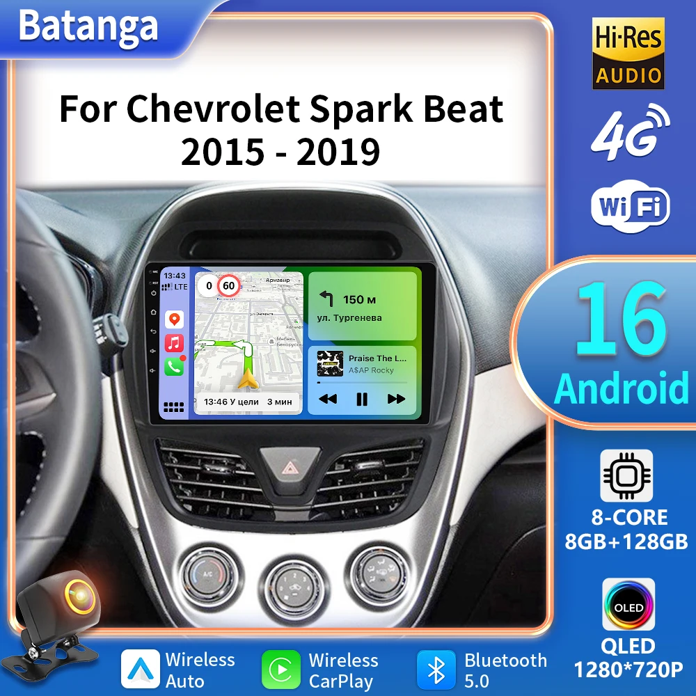 Android16 Carplay Auto WIFI + 5G Radio de coche para Chevrolet Spark 2015 2016 2017 2018 2019 reproductor Multimedia GPS Audio estéreo DSP