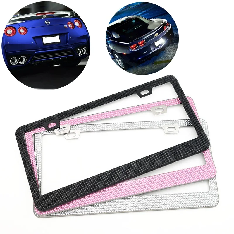 Black Pink Auto License Plate Frame Rhinestones Decorative Car Plates Accessories For Cars Woman Usa Car License Plate Frame