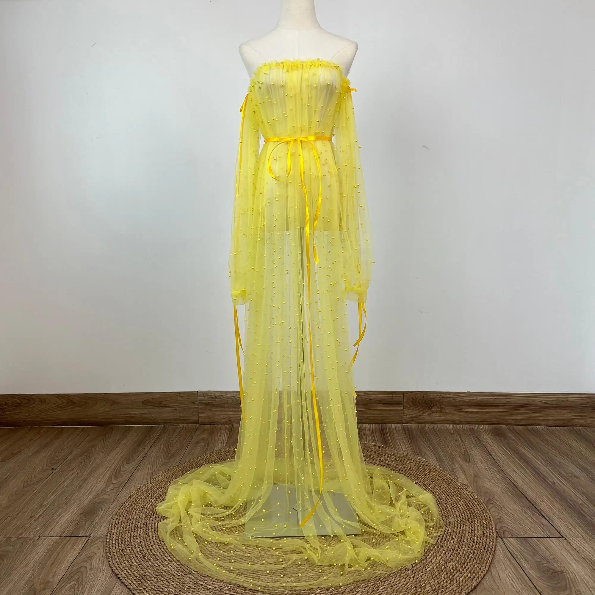 Don&Judy Gowns for Pregnant Women Sexy Solid Maternity See Through Photoshoot Dresses Floor-length Maxi Baby Shower Photography